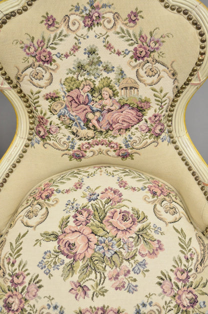 Vintage French Louis XV Style Cream & Pink Painted Boudoir Slipper Chair - Pair