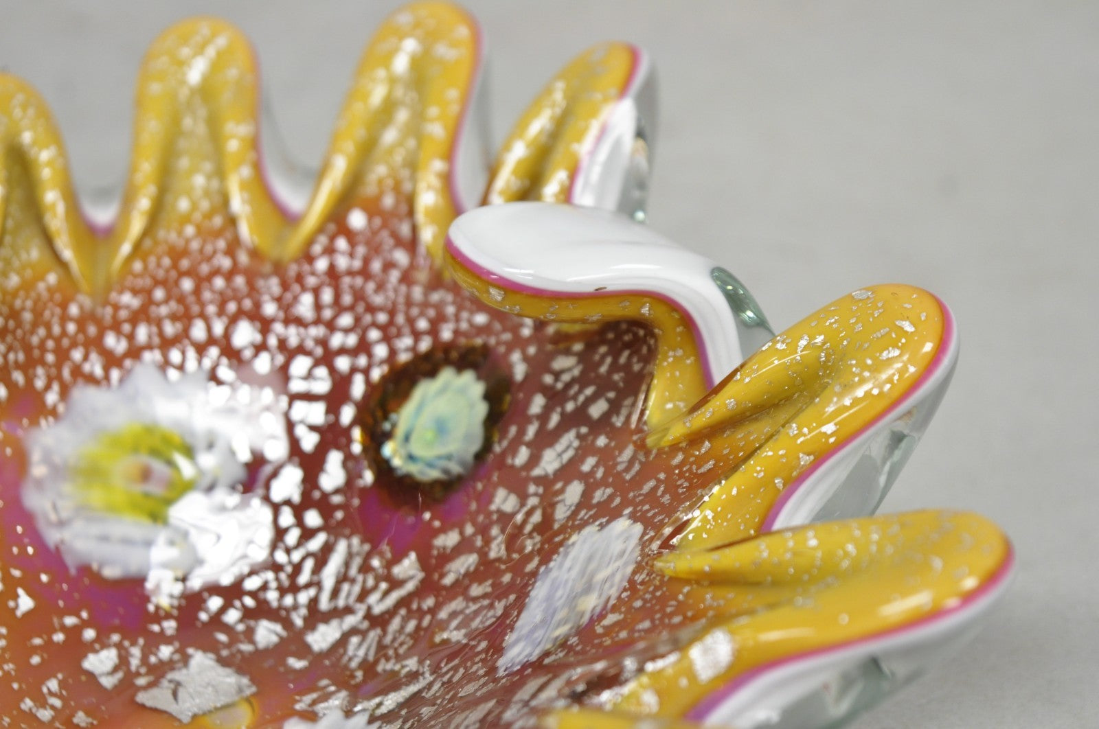 Vintage Murano Italian Art Glass Millefiori Clam Shell Candy Dish Bowl (A)