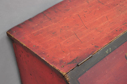 Antique British Colonial Red Painted Wooden Store Tea Coffee Bin w/ Asian Symbol