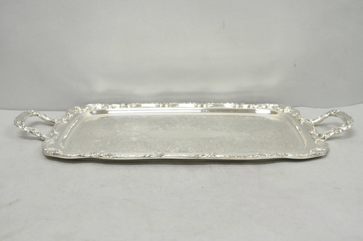 Vintage WM A Rogers Victorian Silver Plated Twin Handle Serving Platter Bar Tray