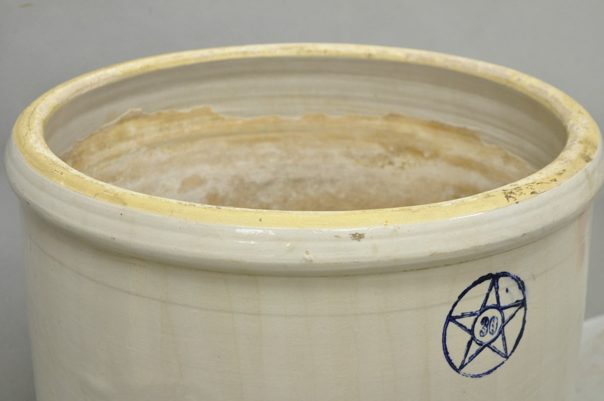 Antique 30 Gallon Cobalt Blue Star Stoneware Glazed Farmhouse Crock Pot