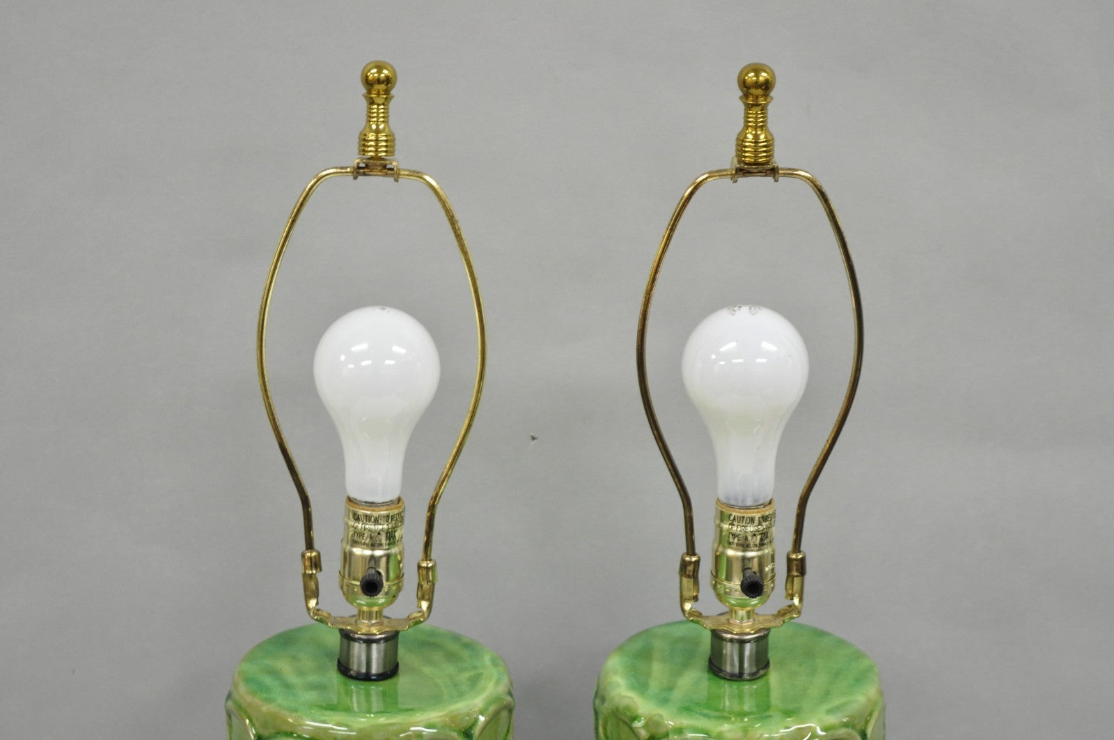 Contemporary Modern Green Glazed Ceramic Scroll Decorated Table Lamps - a Pair