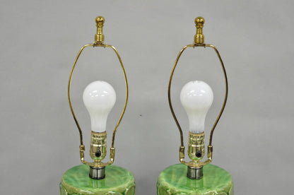 Contemporary Modern Green Glazed Ceramic Scroll Decorated Table Lamps - a Pair
