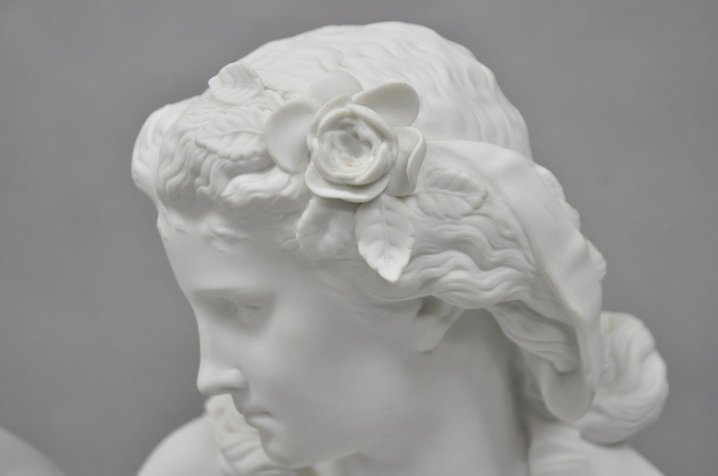 Antique French Classical Parian Porcelain 13" Goddess Female Maiden Bust - Pair