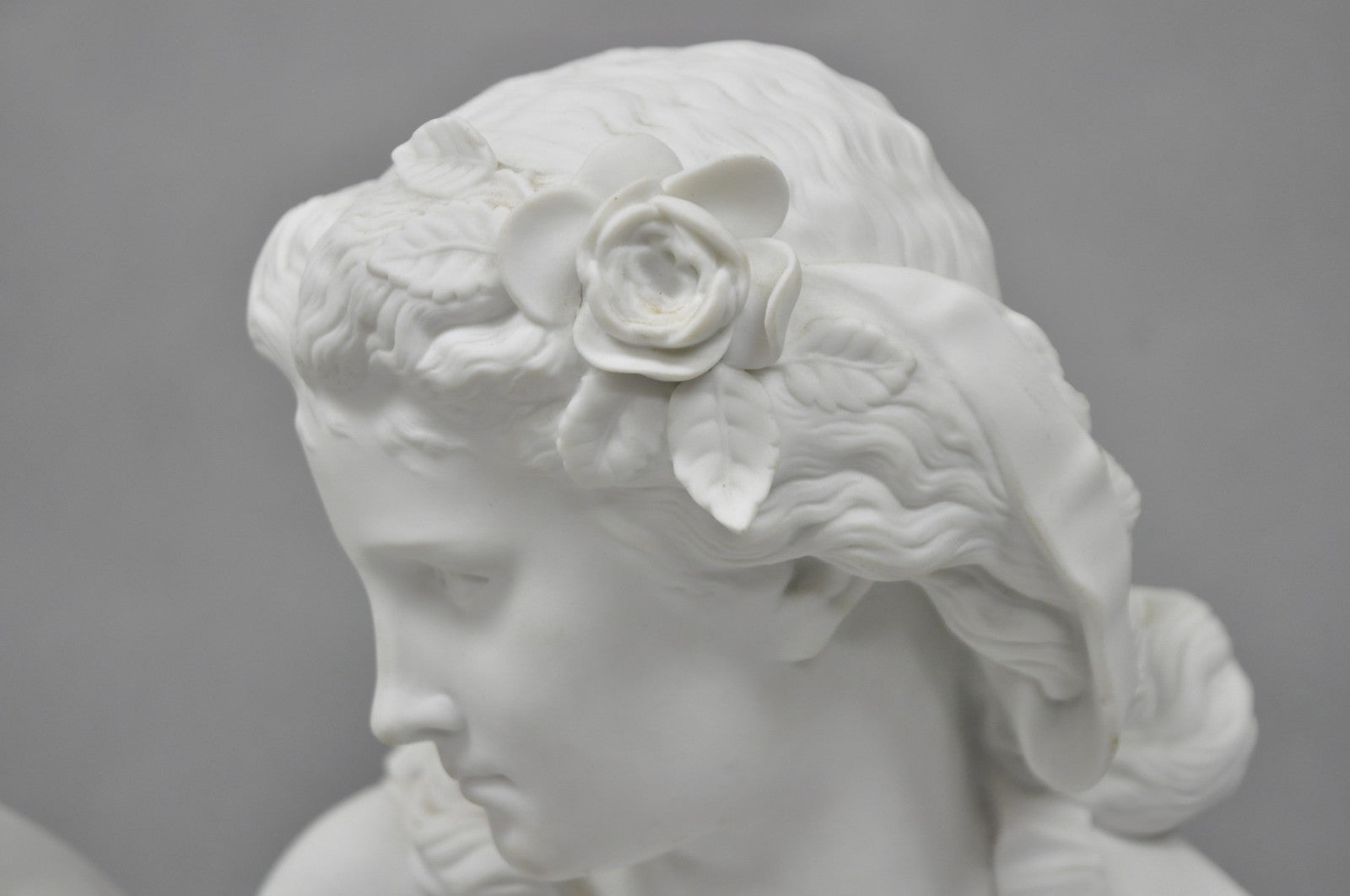 Antique French Classical Parian Porcelain 13" Goddess Female Maiden Bust - Pair