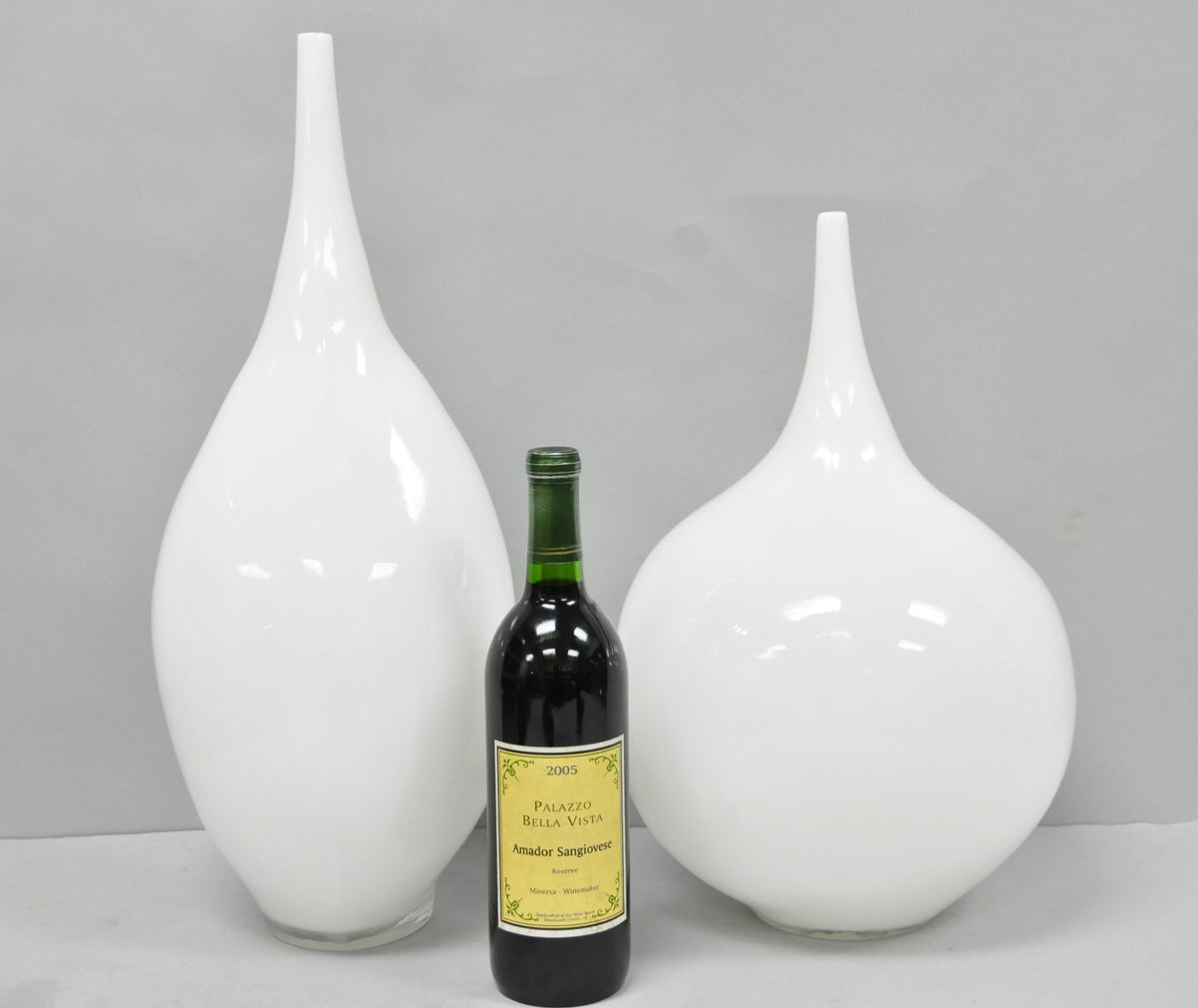 Decorative Modern White Bulbous Art Glass Vessel Vase by Lazy Susan - 2 Pc Set
