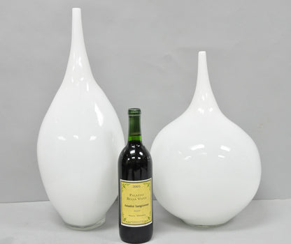 Decorative Modern White Bulbous Art Glass Vessel Vase by Lazy Susan - 2 Pc Set
