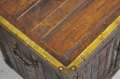 Habersham Wooden Plantation Campaign Trunk Style Side Coffee Table w/ Brass Trim
