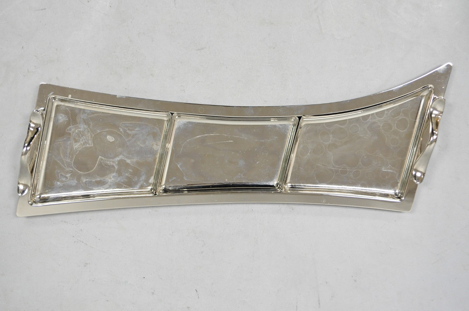 Vintage Modern Silver Plated 3 Section Narrow Serving Tray Trinket Dish by Towle