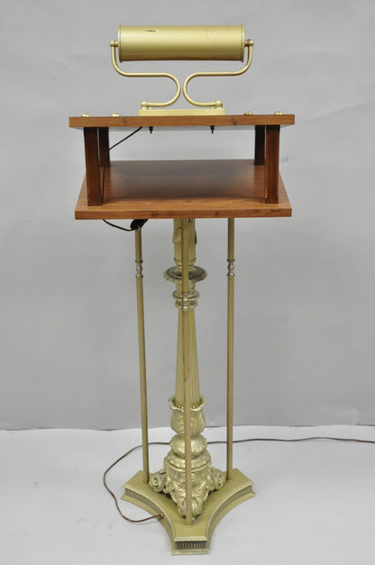 Vintage Victorian Lighted Podium Metal Column Pedestal Base Lectern Book Stand