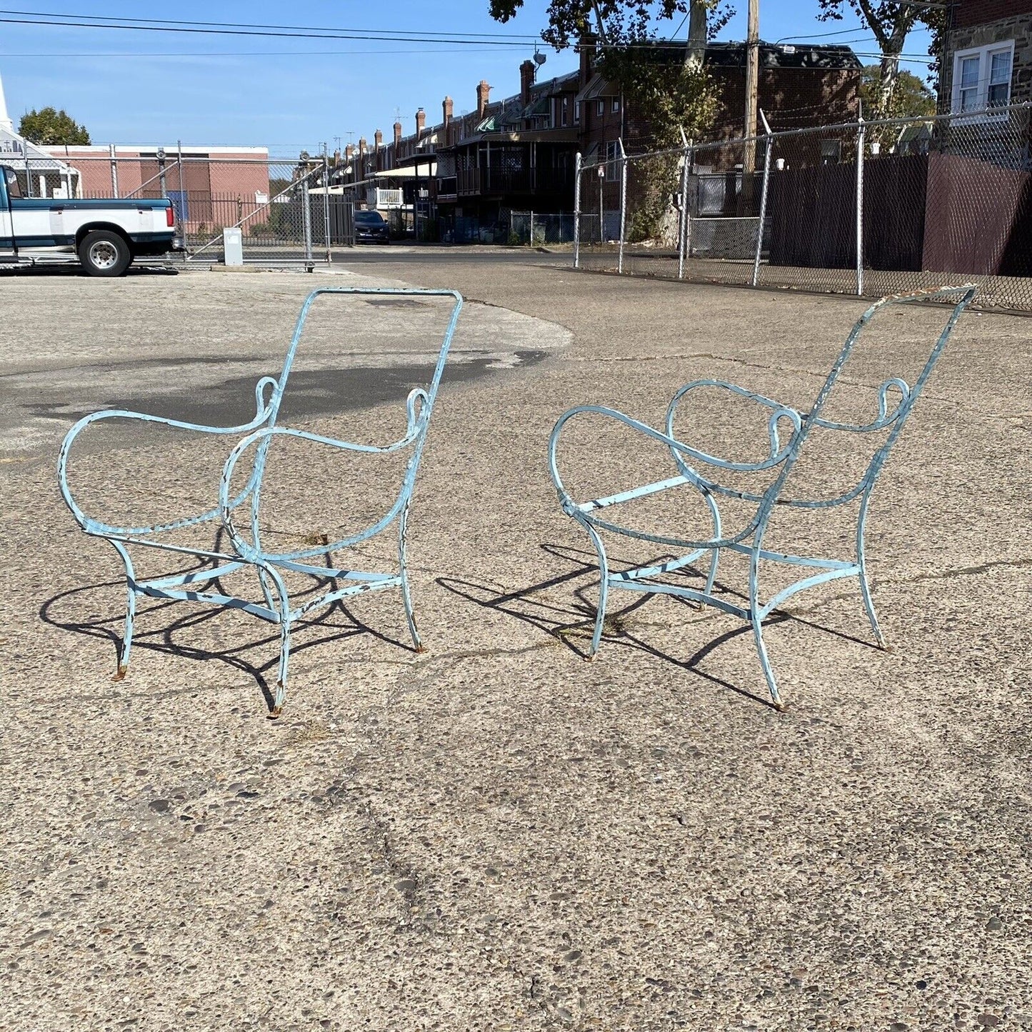 French Art Nouveau Sculptural Wrought Iron Garden Patio Lounge Chairs - a Pair