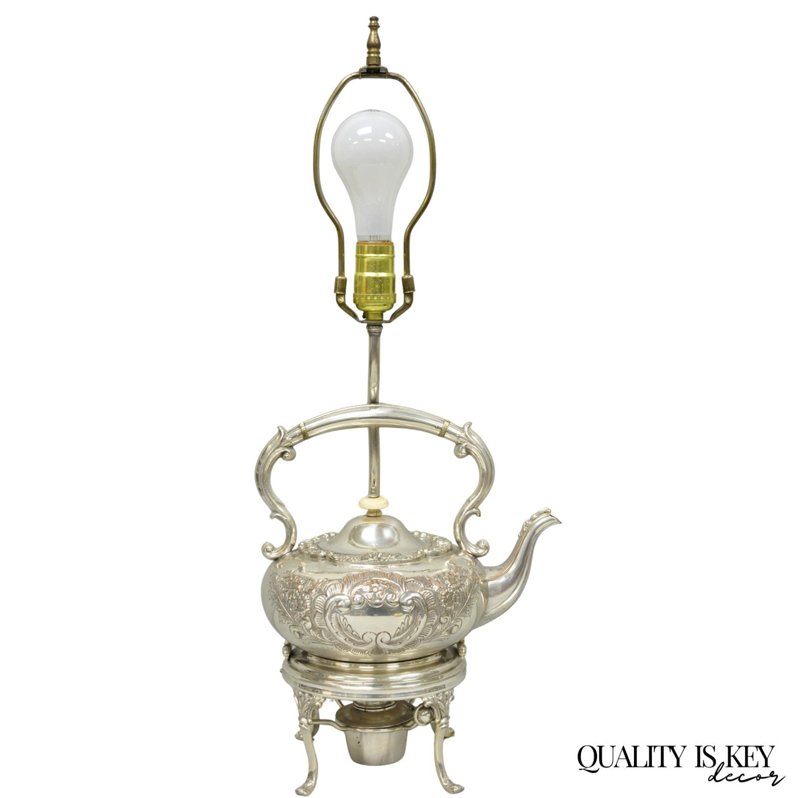 Antique Victorian Cheltenham Converted Silver Plated Tea Kettle Table Lamp