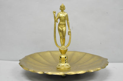 Vintage Art Nouveau Brass Figural Nude Woman Centerpiece Compote Dish Bowl