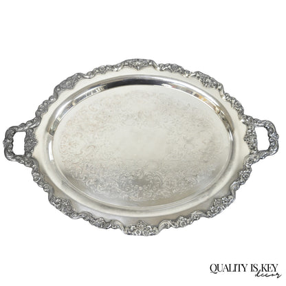 Vintage Poole 400 Lancaster Rose Silver Plated Bar Serving Platter Tray on Feet