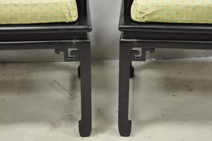 Vintage Oriental Ming Style Ebonized Horseshoe Lounge Chairs by Century (A) Pair