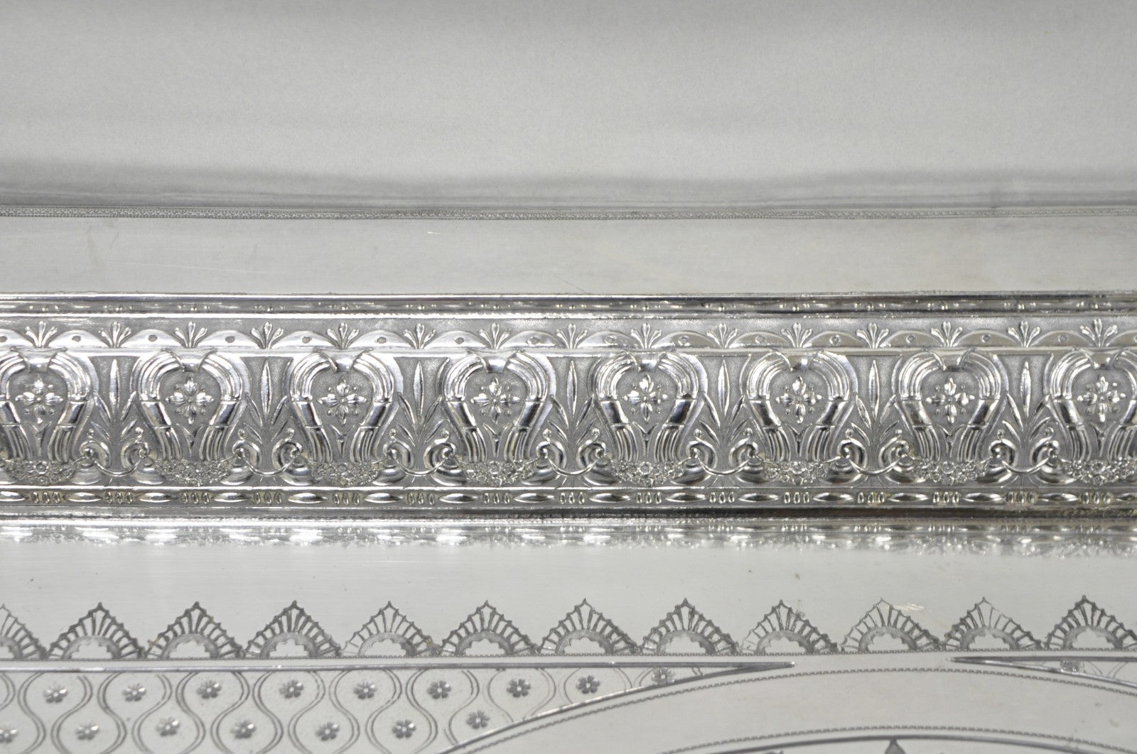 Antique Rogers Smith & Co Art Nouveau Large Silver Plated Crane Bird Etched Tray