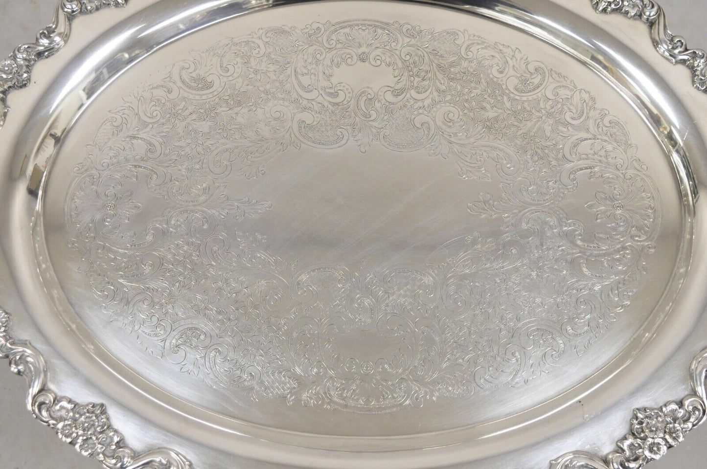 EPCA Poole Silver Co 400 Lancaster Rose Large Silver Plated Serving Platter Tray
