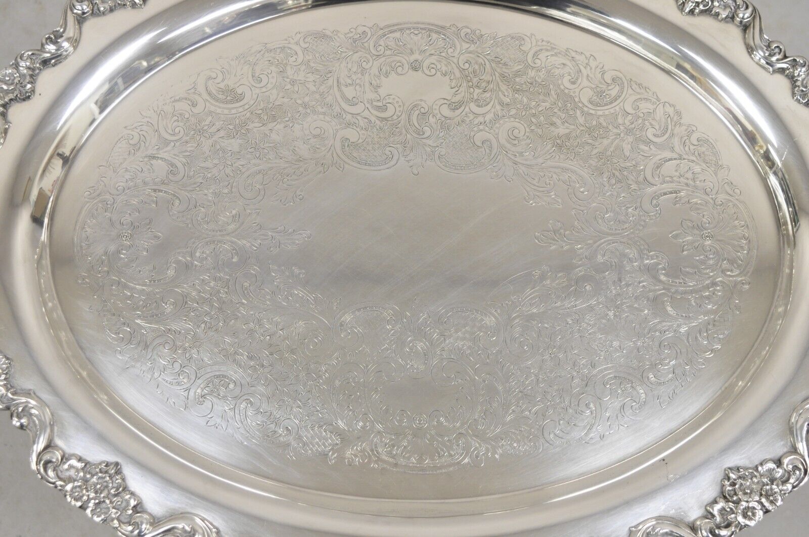 EPCA Poole Silver Co 400 Lancaster Rose Large Silver Plated Serving Platter Tray