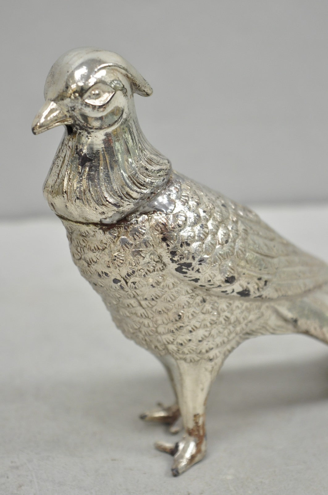 Vintage Mid Century Modern Silver Plated Pheasant Peacock Bird Figurines - Pair