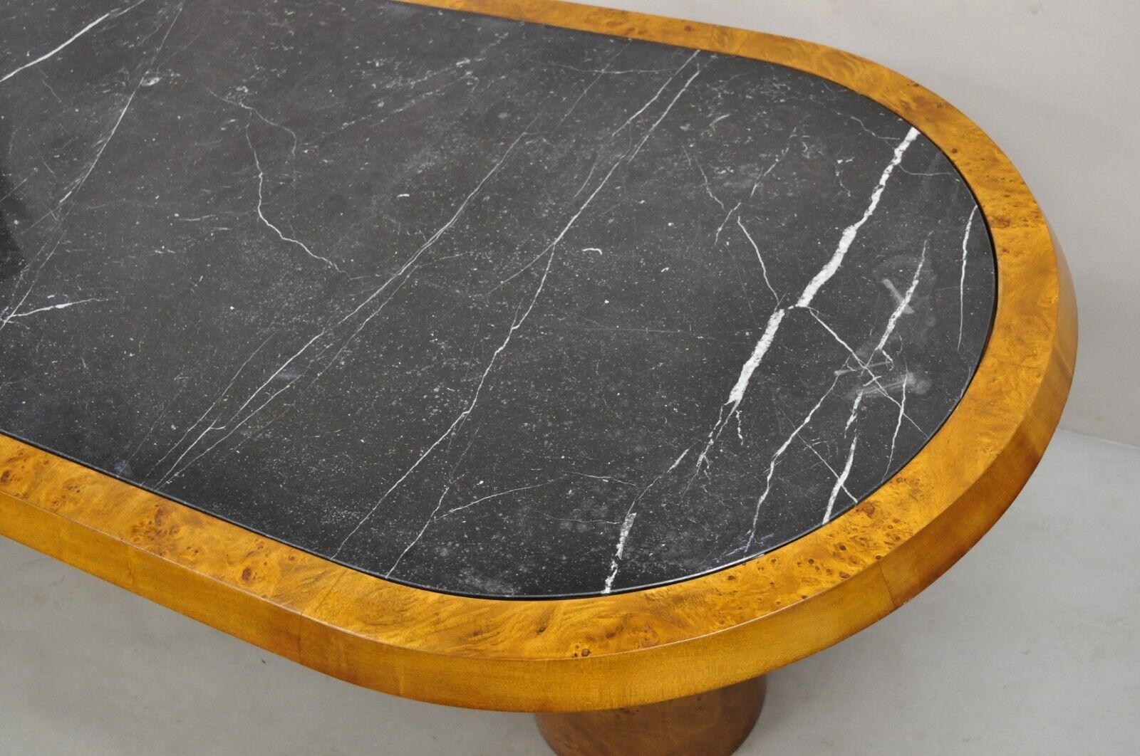 Italian Mid Century Modern Bloomingdale's Burl Wood Oval Marble Top Dining Table