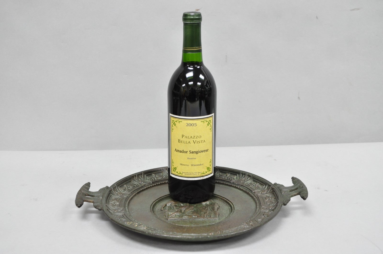 Vintage Roman Classical Style Figural Cast Iron Twin Handle Charger Dish