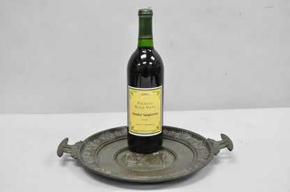 Vintage Roman Classical Style Figural Cast Iron Twin Handle Charger Dish
