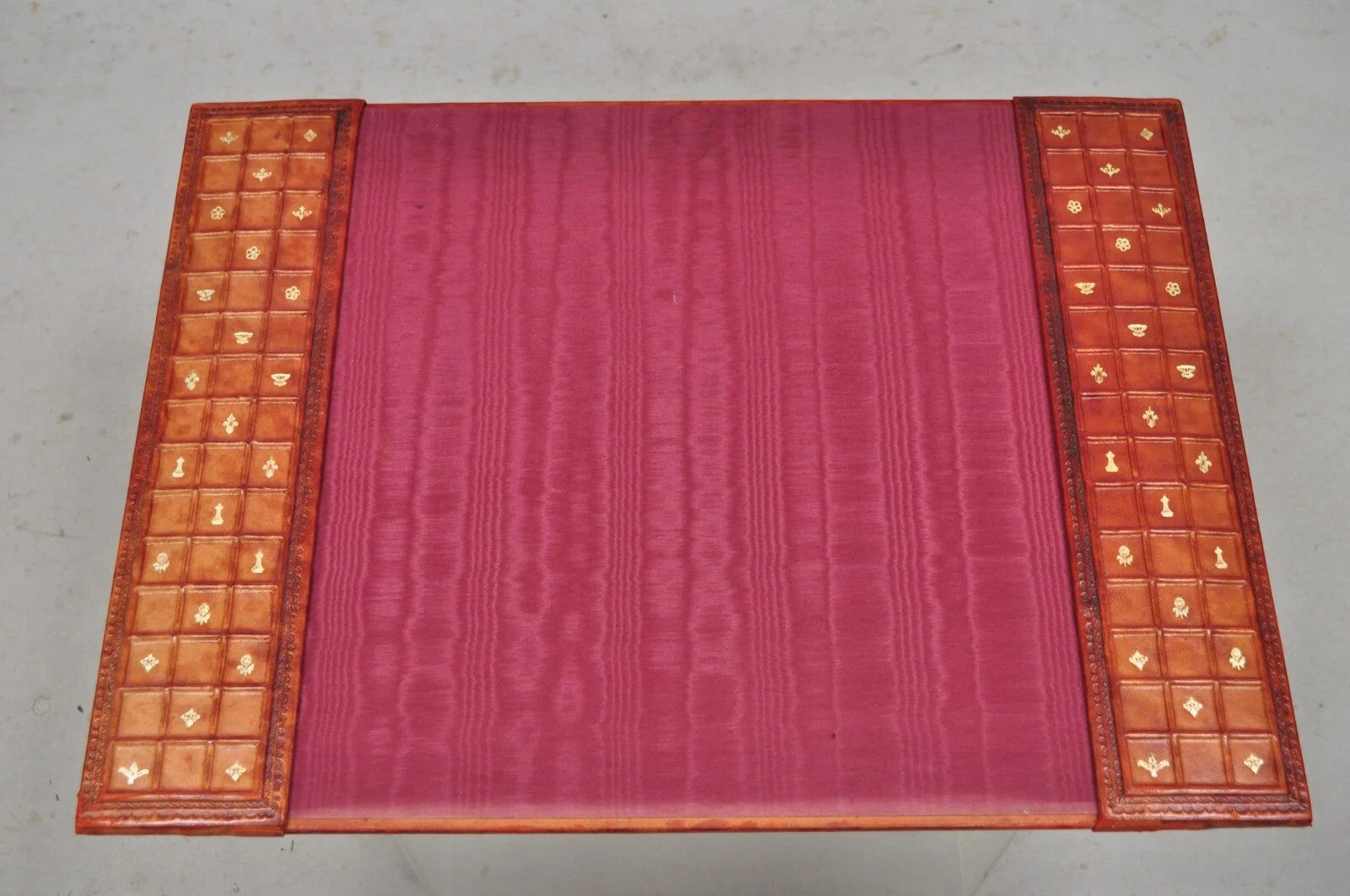 Vintage Italian Hollywood Regency Red Tooled Leather Gold Gilt 3 Pc Desk Set