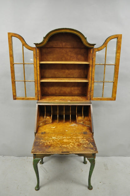 Antique English Adams Style Distress Hand Painted Narrow Secretary Writing Desk