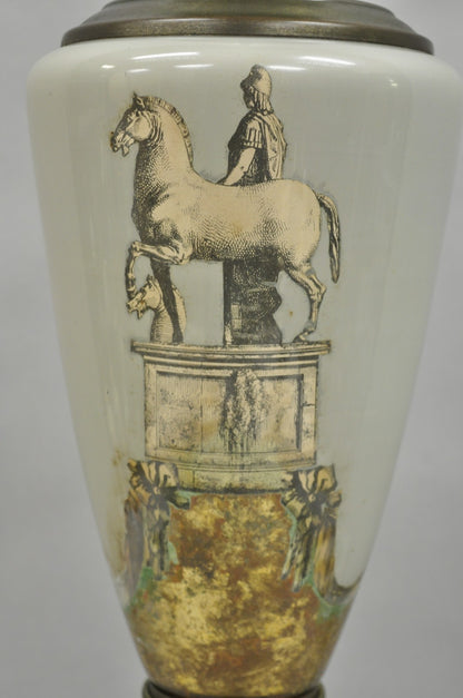 Vintage Roman Classical Style Gray Porcelain Urn Neoclassical Table Lamp - Pair