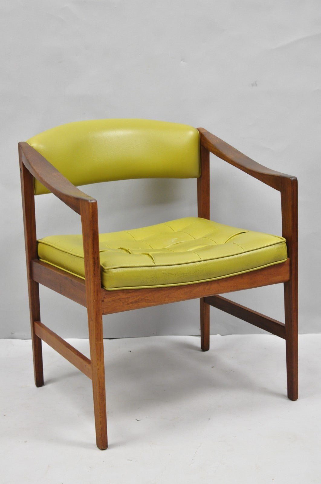 Vintage Ray Zimmerman for DUX Sculpted Walnut Green Vinyl Club Lounge Arm Chair