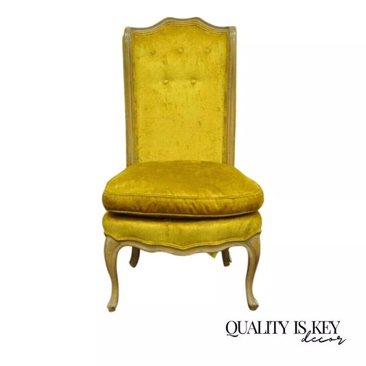 French Louis XV Provincial Style Yellow Boudoir Curved Back Gold Slipper Chair