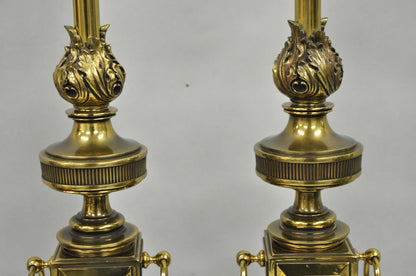 Vintage Stiffel French Neoclassical Style Flame Torch Brass Table Lamps - a Pair