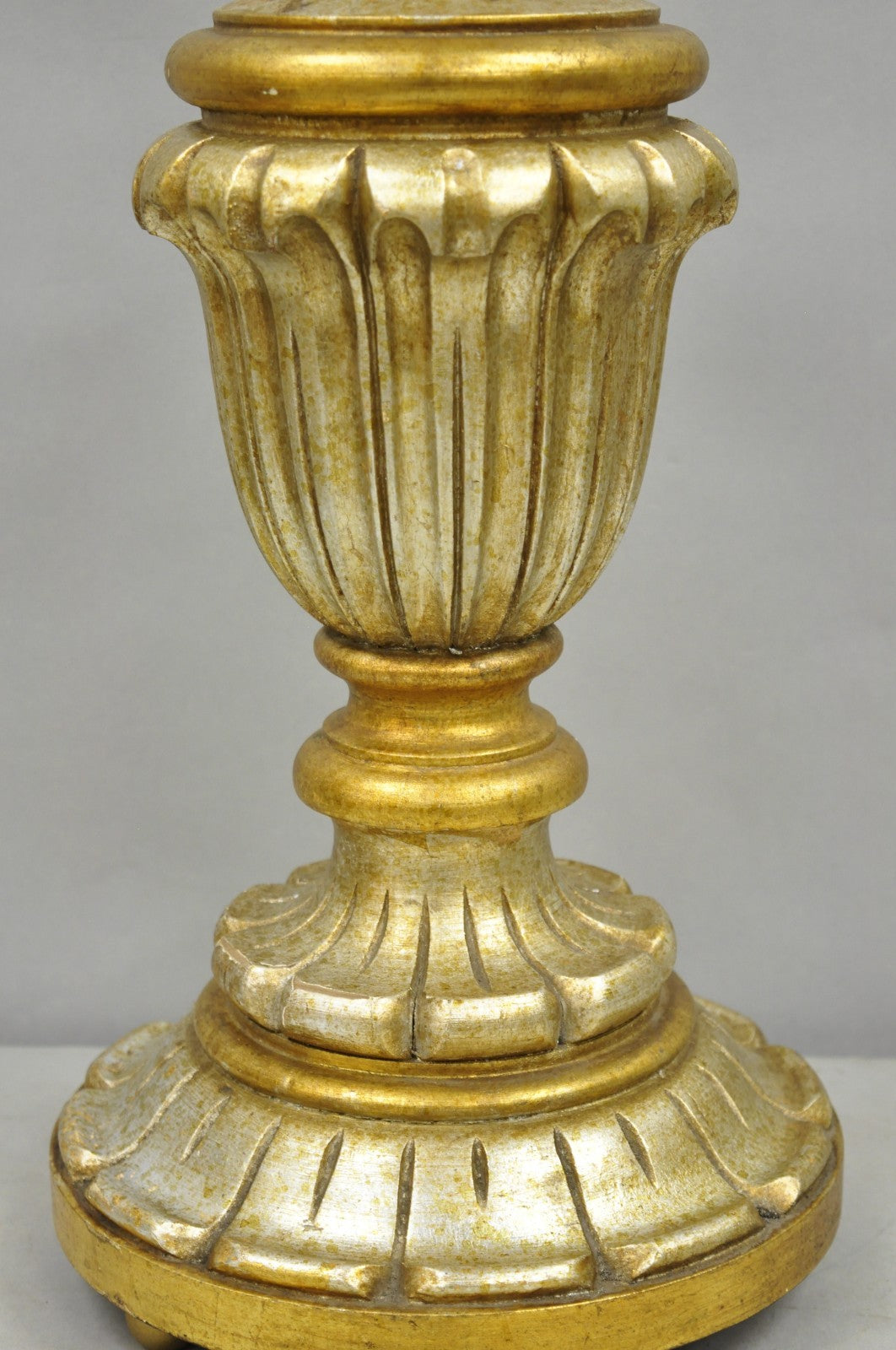 Vintage Italian Hollywood Regency Silver & Gold Gilt Carved Wood Table Lamp