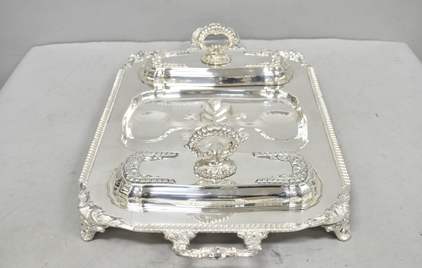 Vintage Victorian Silver Plated Meat Serving Platter Tray w/ Covered Dishes