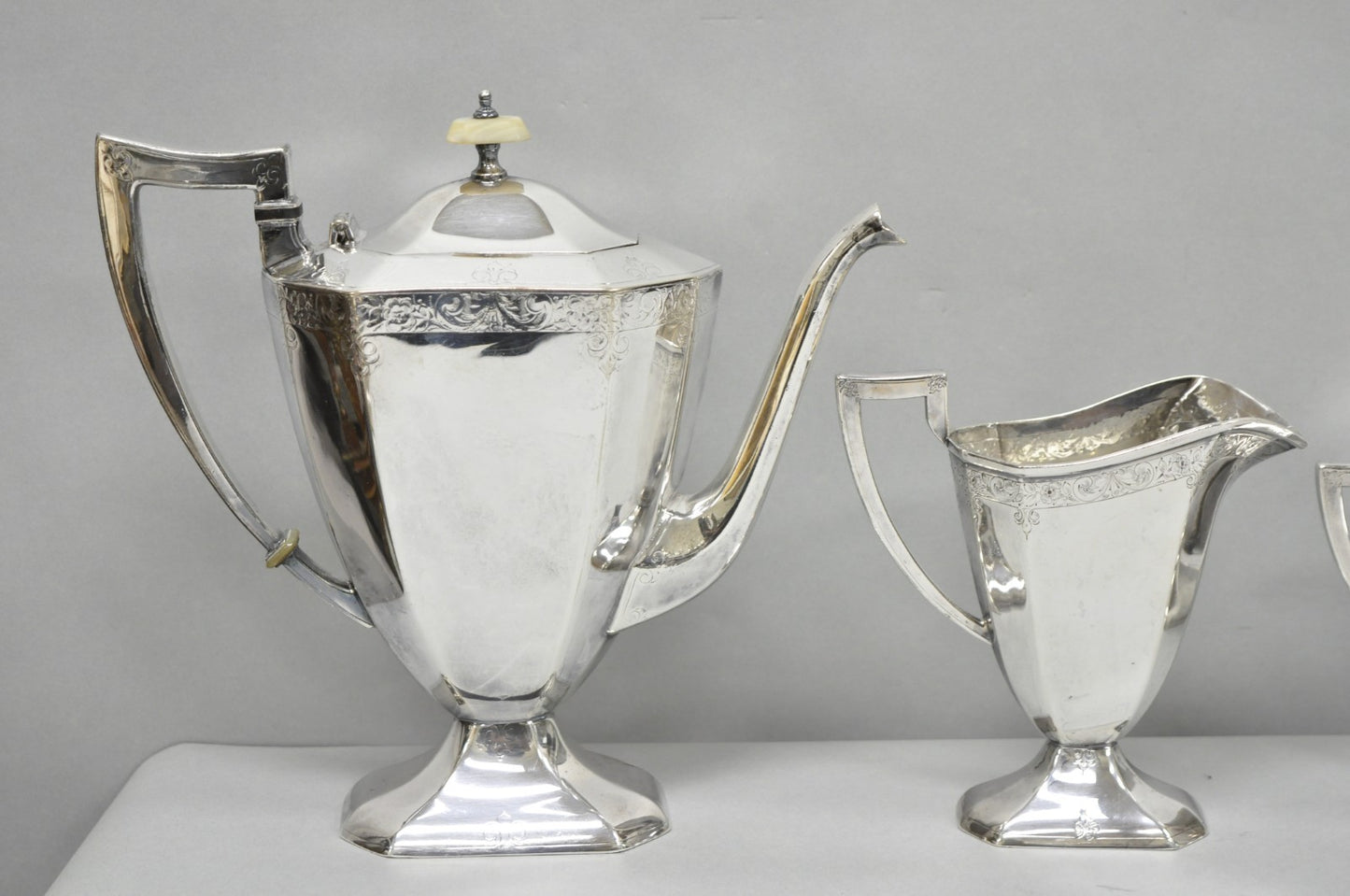 Antique English Art Deco Silver Plated Tea Service Set by BSCEP (5329) - 4 Pcs