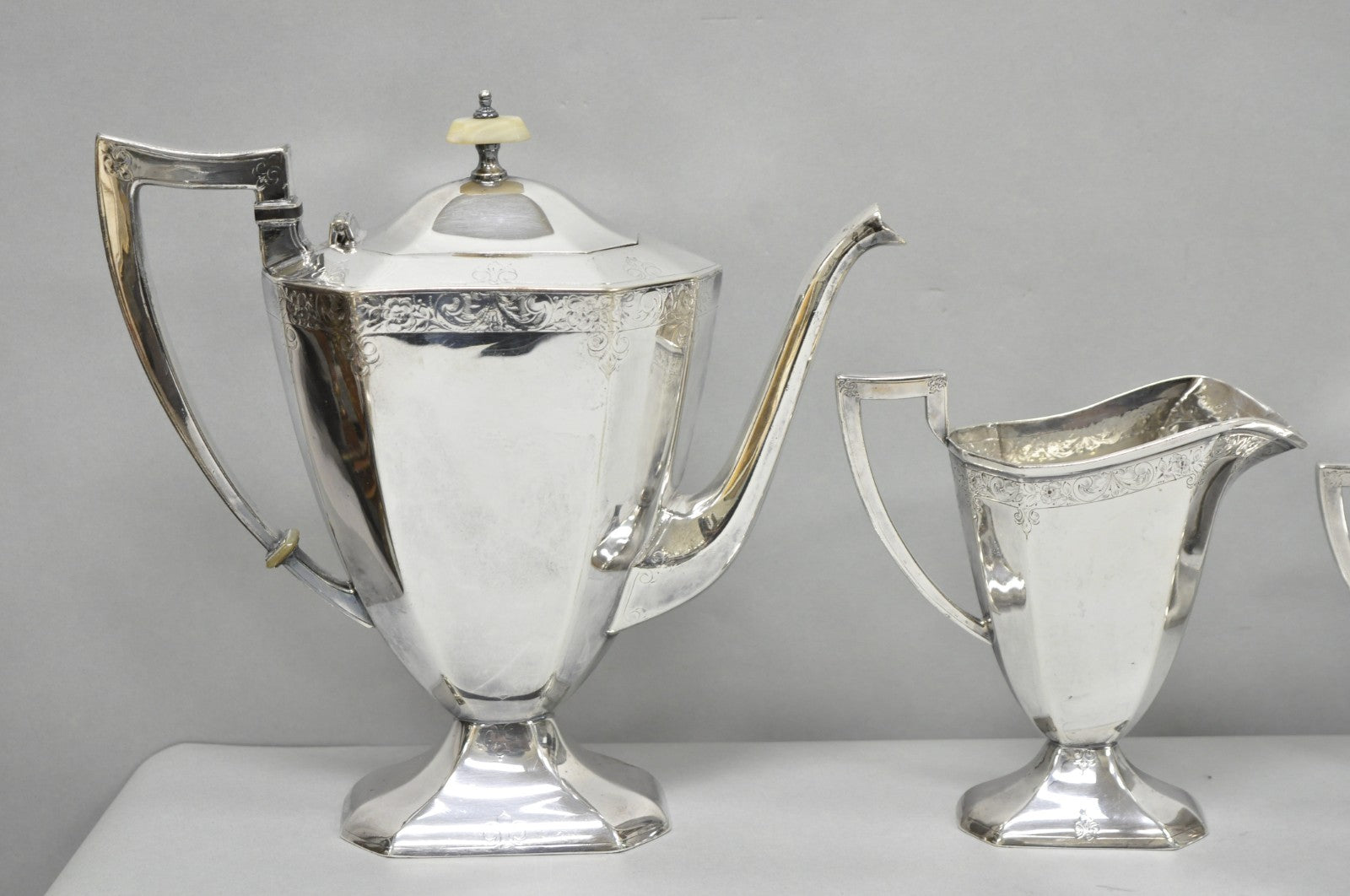Antique English Art Deco Silver Plated Tea Service Set by BSCEP (5329) - 4 Pcs