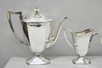 Antique English Art Deco Silver Plated Tea Service Set by BSCEP (5329) - 4 Pcs