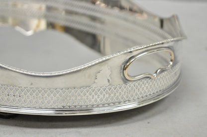 Antique English Edwardian Silver Plated Scalloped Oval Butlers Serving Bar Tray