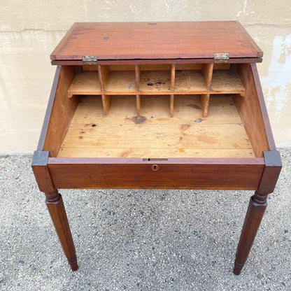 Antique Primitive Colonial Cherry Wood & Walnut Tall Schoolmasters Desk Table