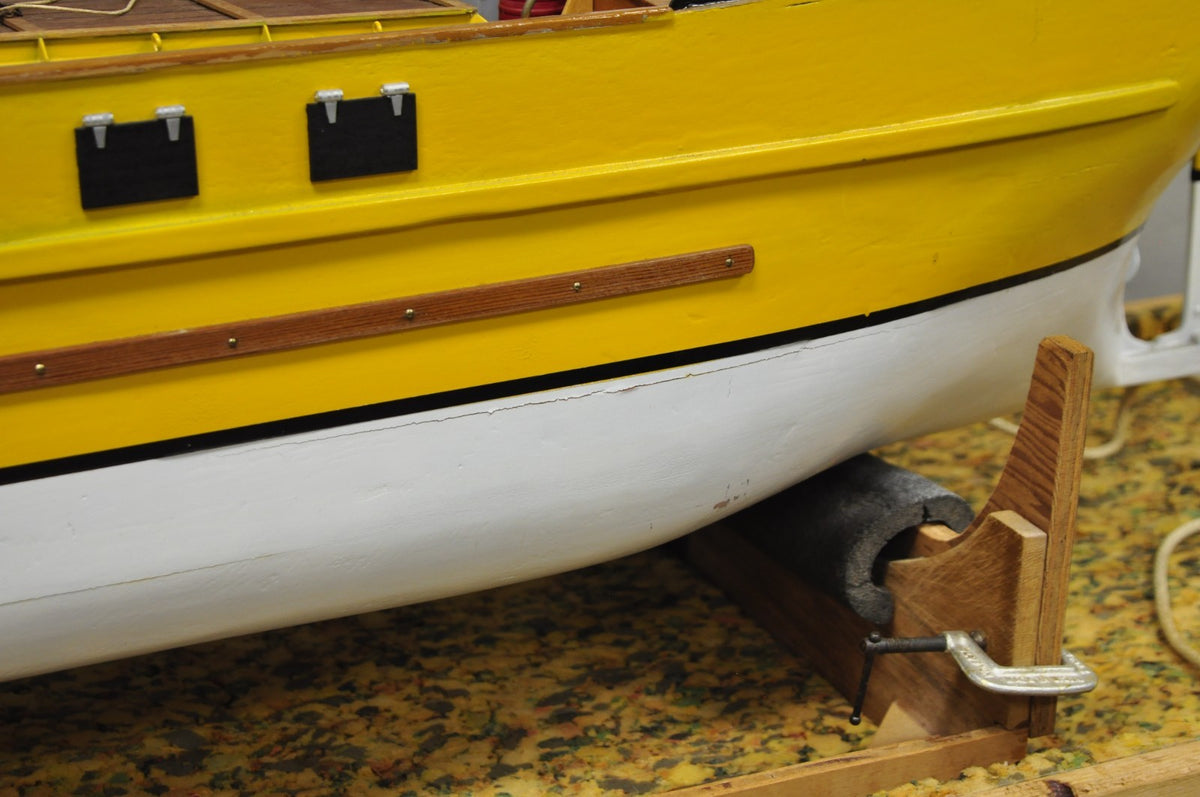 Large 48" Vintage Wooden Fishing Vessel Model Ship Yellow Hull South Korean Flag