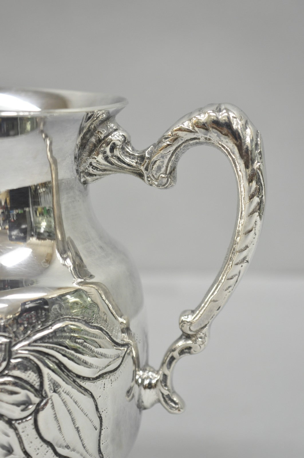 Vintage Art Nouveau Floral Repousse Silver Plated Footed Water Pitcher