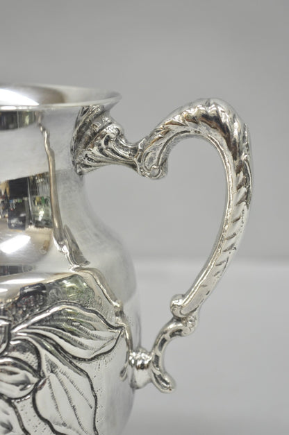 Vintage Art Nouveau Floral Repousse Silver Plated Footed Water Pitcher