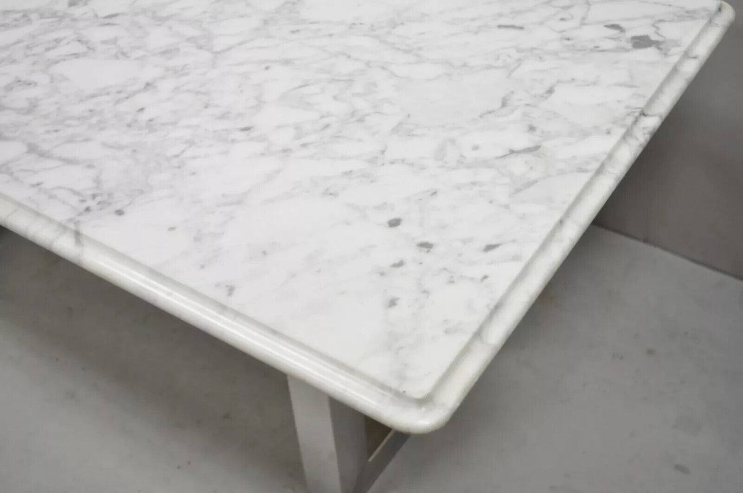Modern Italian Marble Chrome Double Pedestal Base Rectangular Coffee Table