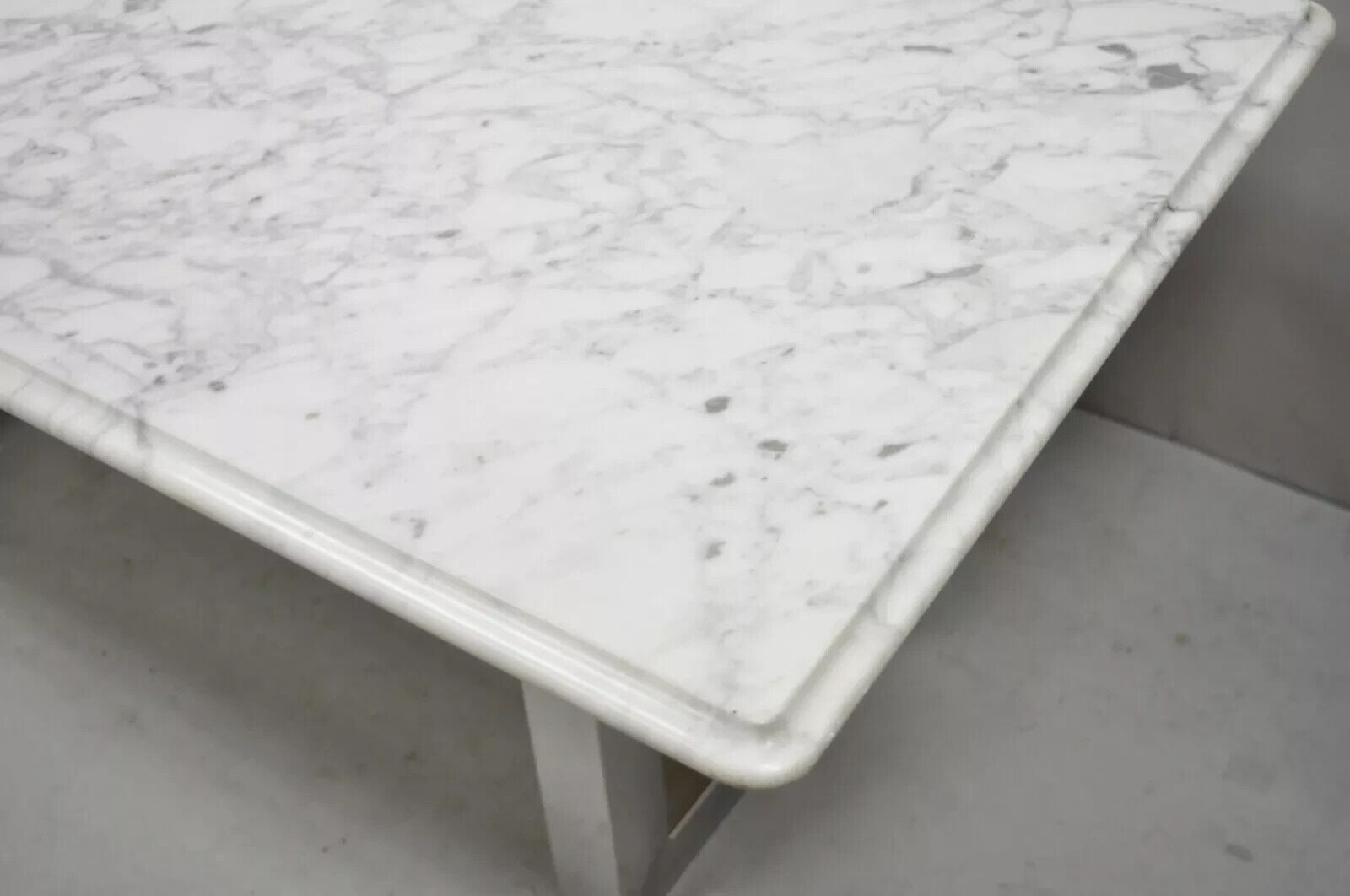 Modern Italian Marble Chrome Double Pedestal Base Rectangular Coffee Table