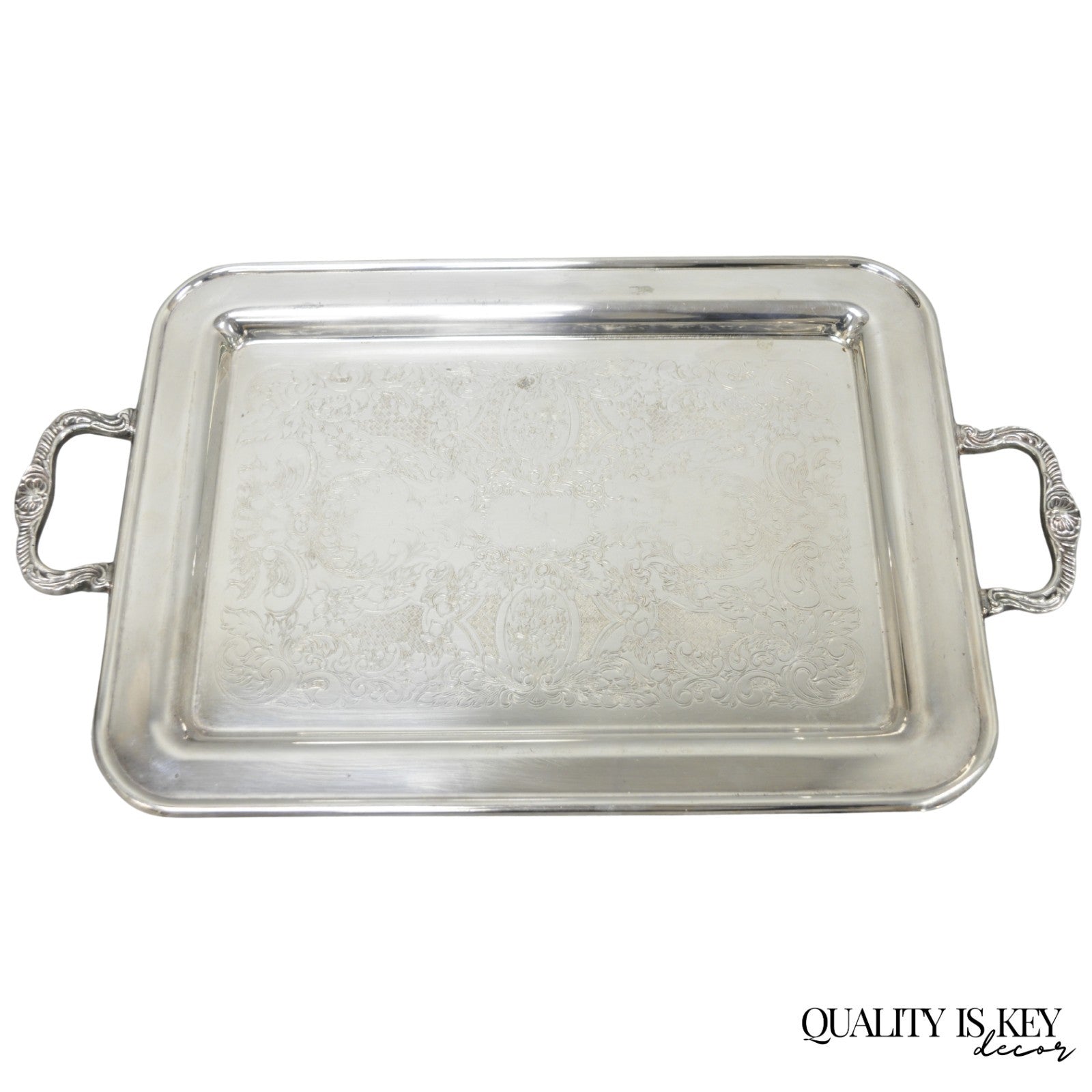 Vintage Leonard Silver Plated Small Twin Handle Serving Platter Bar Tray