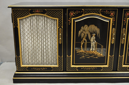 Habersham Chinoiserie Black Lacquer Credenza Buffet Media Entertainment Cabinet