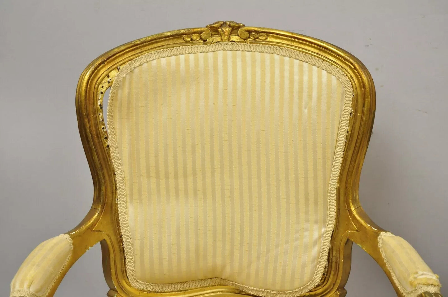 Vintage French Louis XV Style Gold Gilt Wood Arm Chairs to Refinish DIY - a Pair