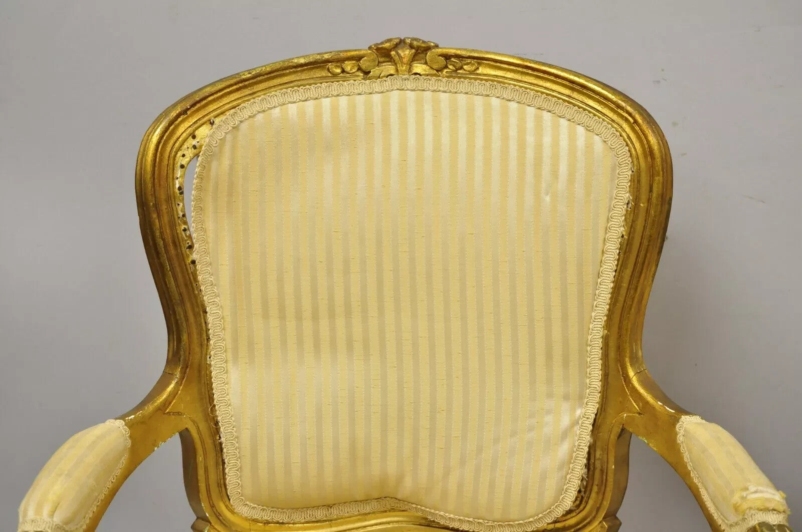 Vintage French Louis XV Style Gold Gilt Wood Arm Chairs to Refinish DIY - a Pair