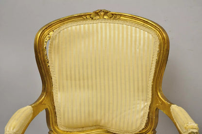 Vintage French Louis XV Style Gold Gilt Wood Arm Chairs to Refinish DIY - a Pair