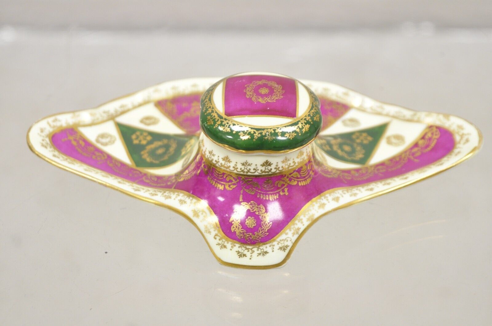 Antique Old Vienna Paris Porcelain Inkwell and Ink Blotter Desk Set -  2 Pc Set
